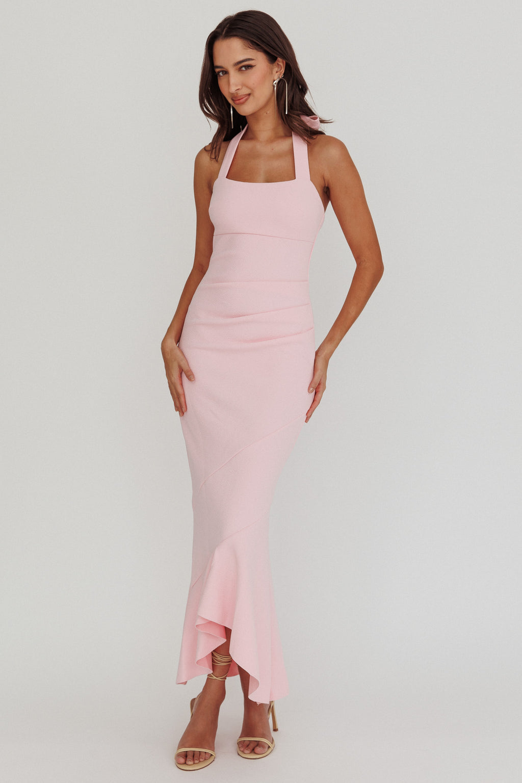 Fire Of Stars Halterneck Midi Dress Pink by Selfie Leslie
