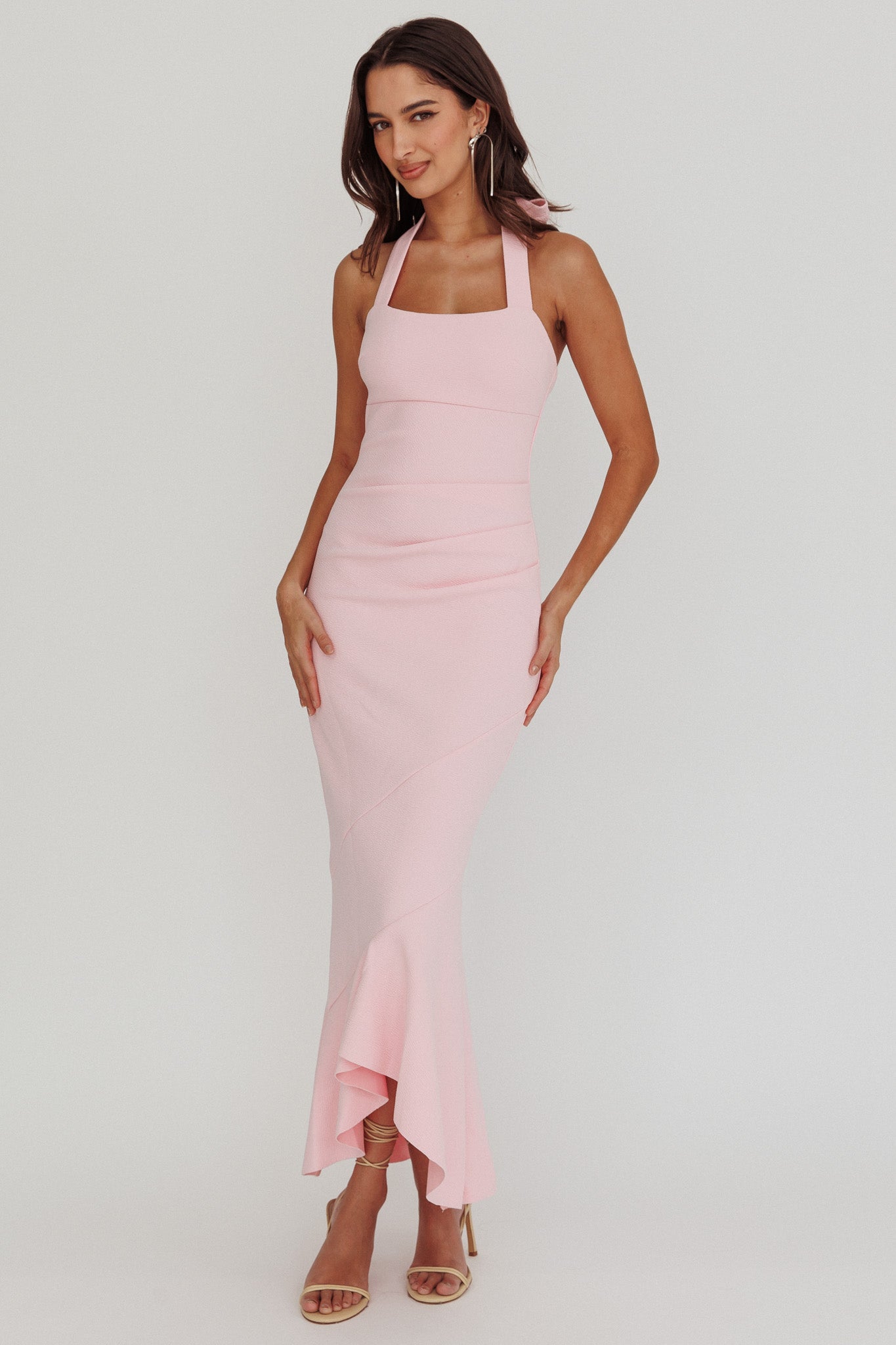 Fire Of Stars Halterneck Midi Dress Pink by Selfie Leslie