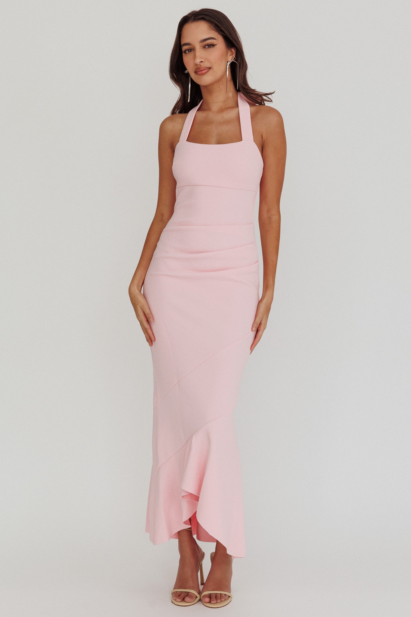 Fire Of Stars Halterneck Midi Dress Pink by Selfie Leslie
