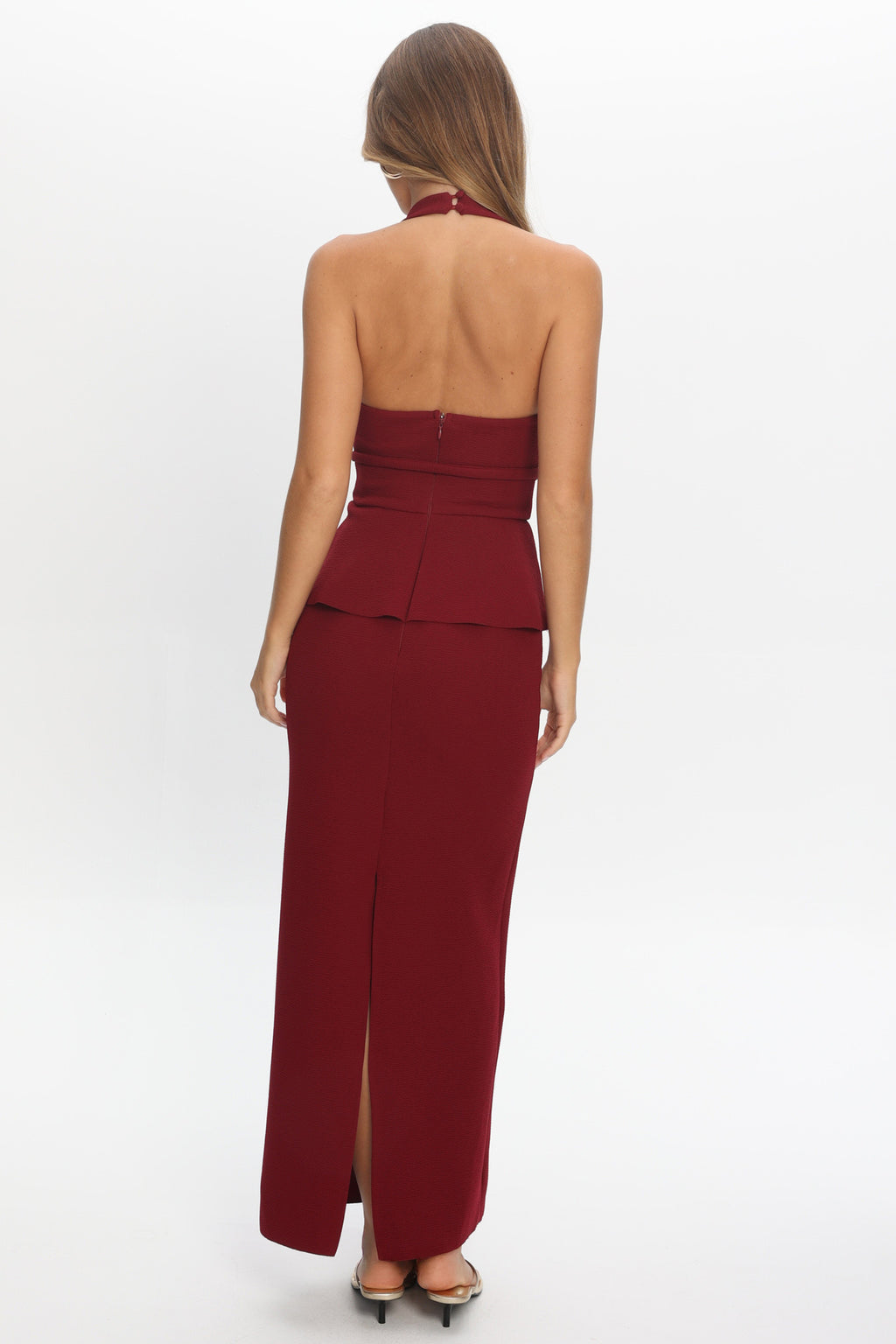 Fire Of Stars Peplum Halterneck Maxi Dress Cherry