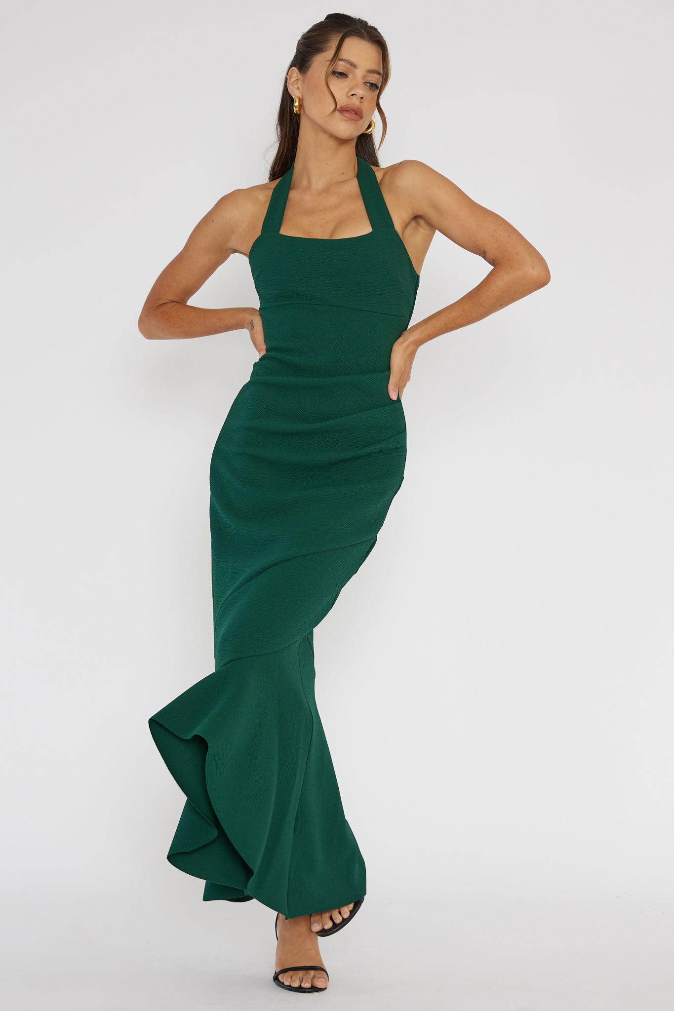 Fire Of Stars Halterneck Midi Dress Forest Green by Selfie Leslie