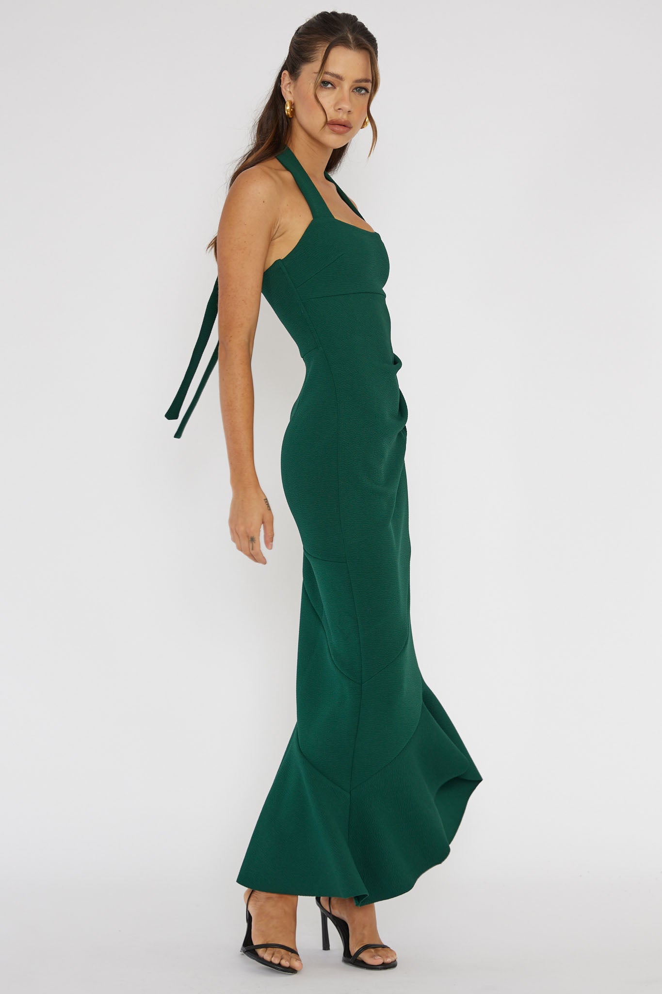 Fire Of Stars Halterneck Midi Dress Forest Green by Selfie Leslie