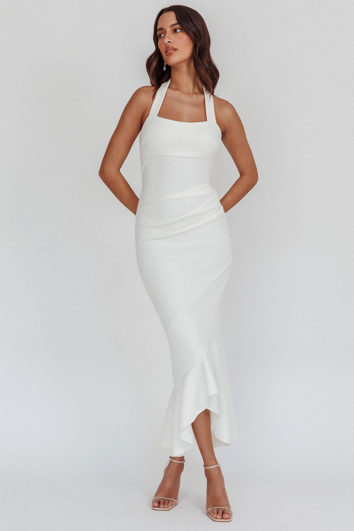 Shop the Fire Of Stars Halterneck Midi Dress White