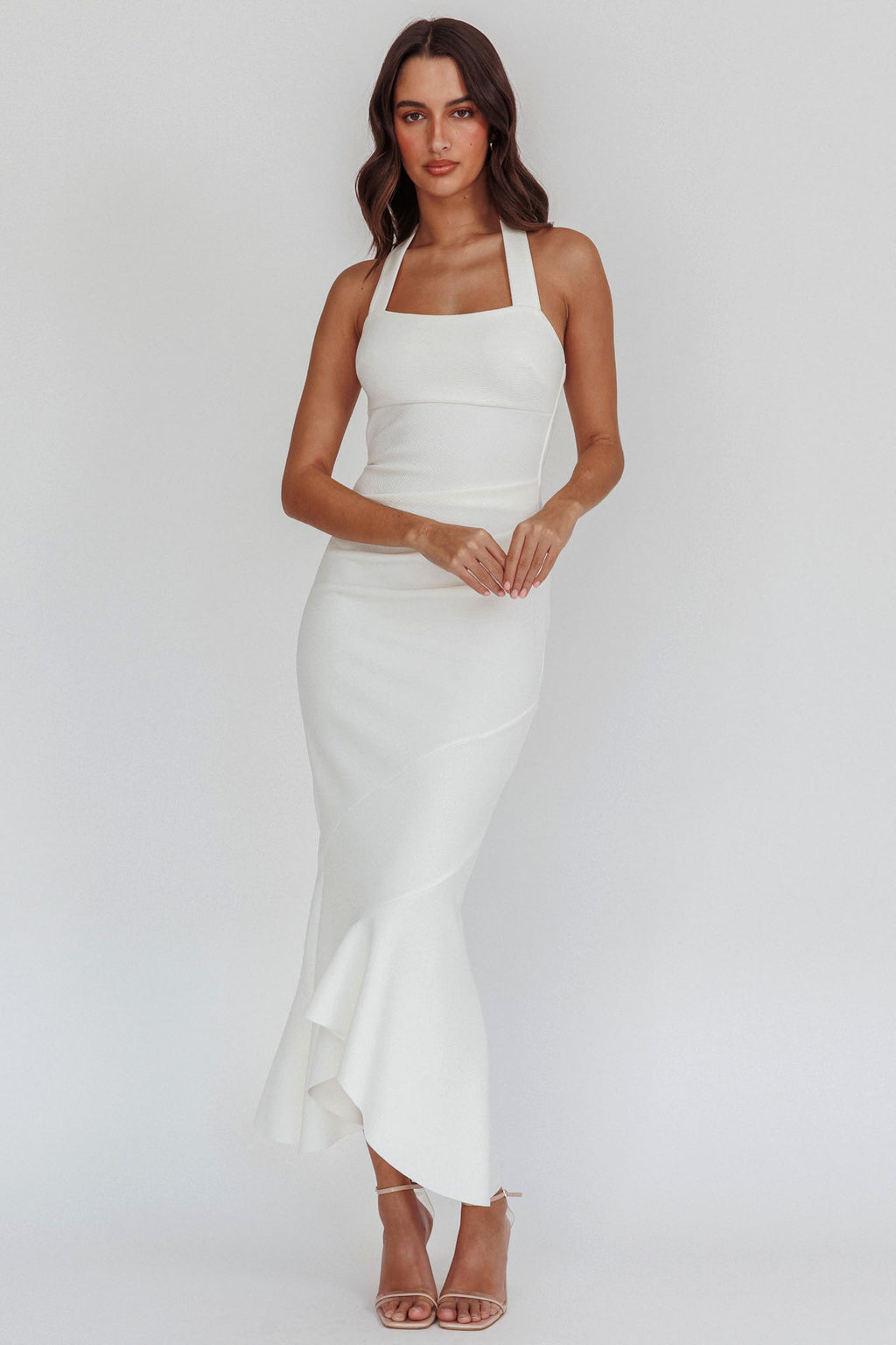 Fire Of Stars Halterneck Midi Dress White by Selfie Leslie