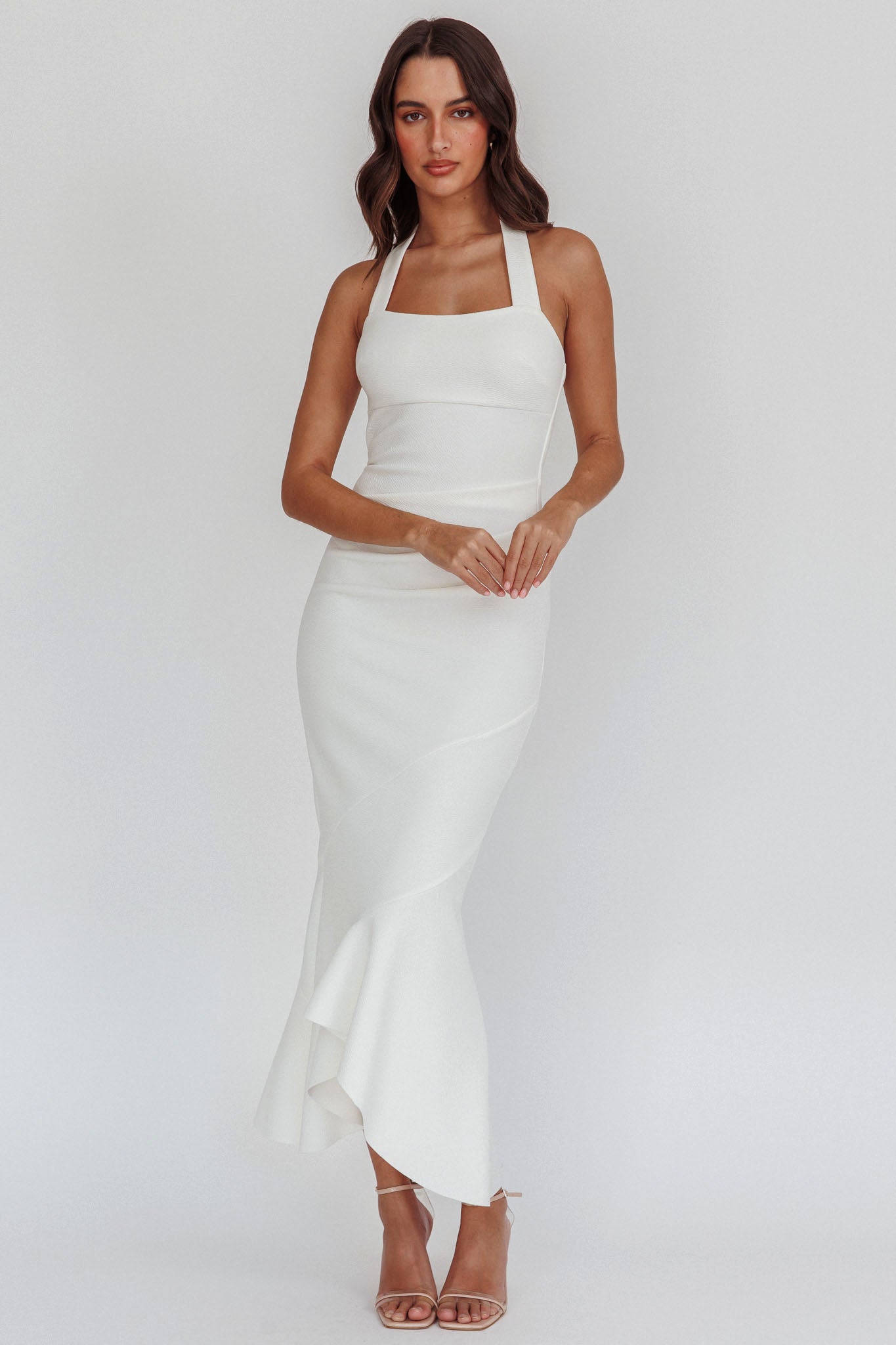 Fire Of Stars Halterneck Midi Dress White by Selfie Leslie