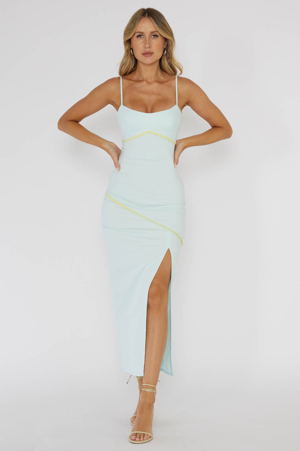 Blair Piping Trim Midi Dress Light Blue by Selfie Leslie