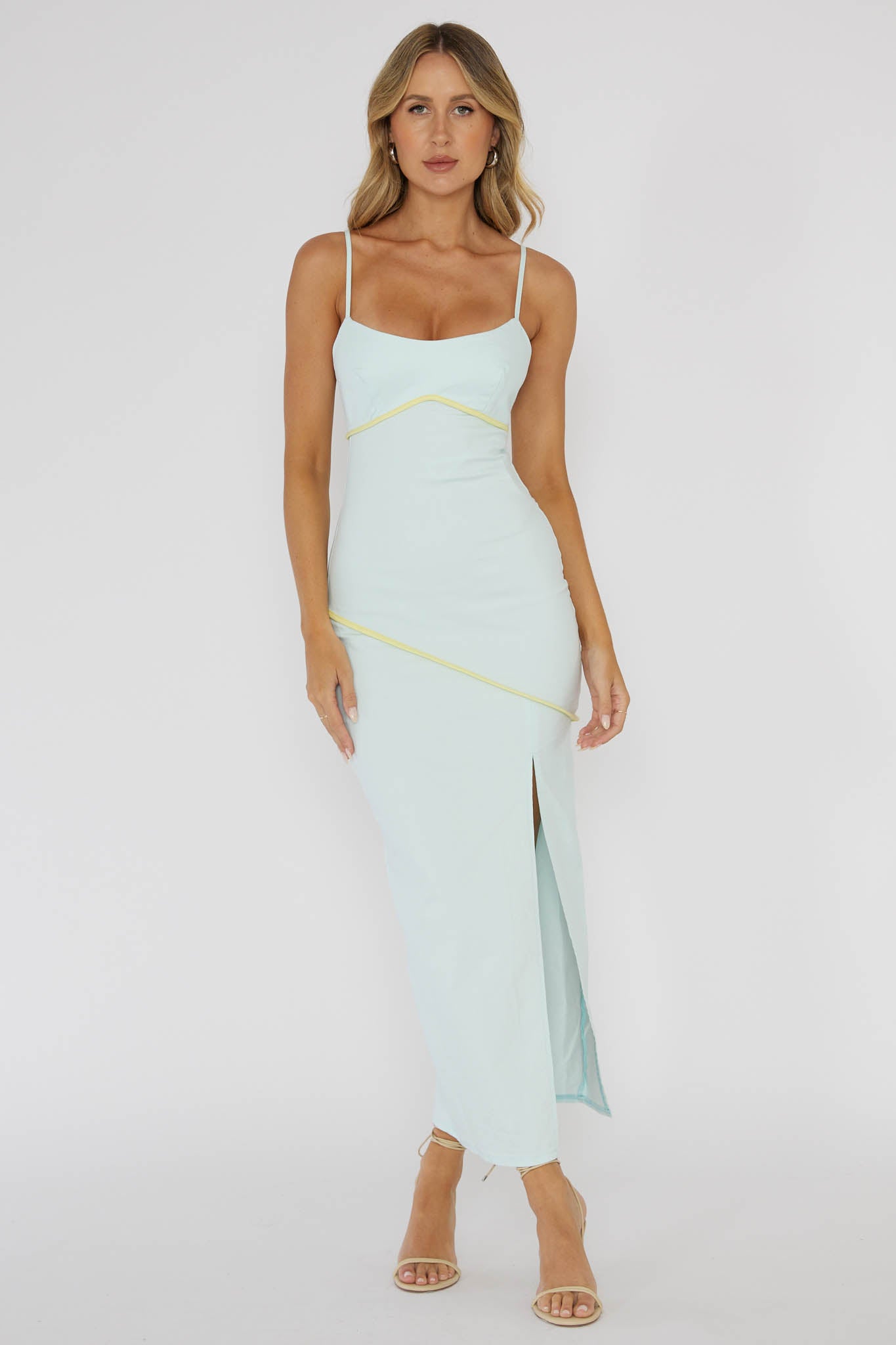 Blair Piping Trim Midi Dress Light Blue by Selfie Leslie