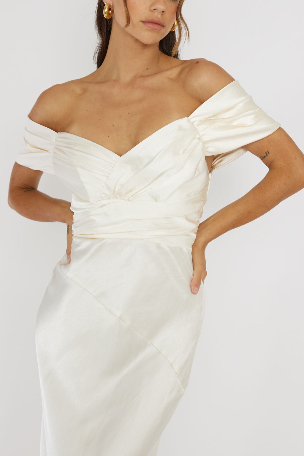 Katrina Off Shoulder Maxi Dress Butter by Selfie Leslie