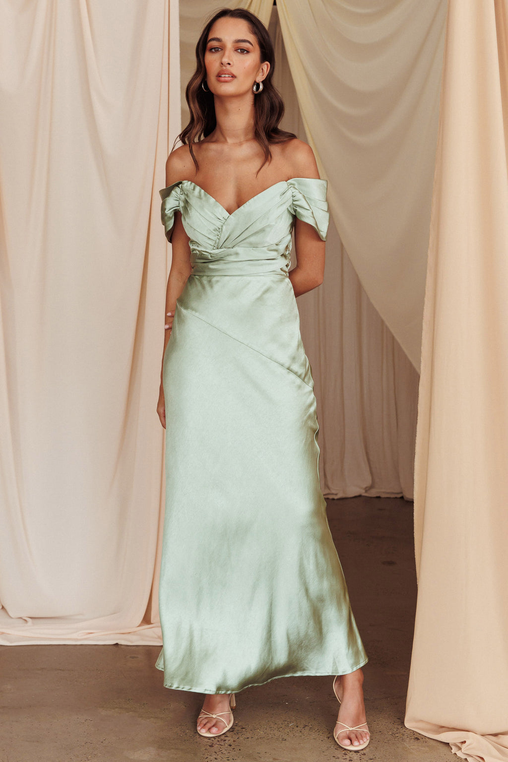 Katrina Off Shoulder Maxi Dress Pistachio by Selfie Leslie