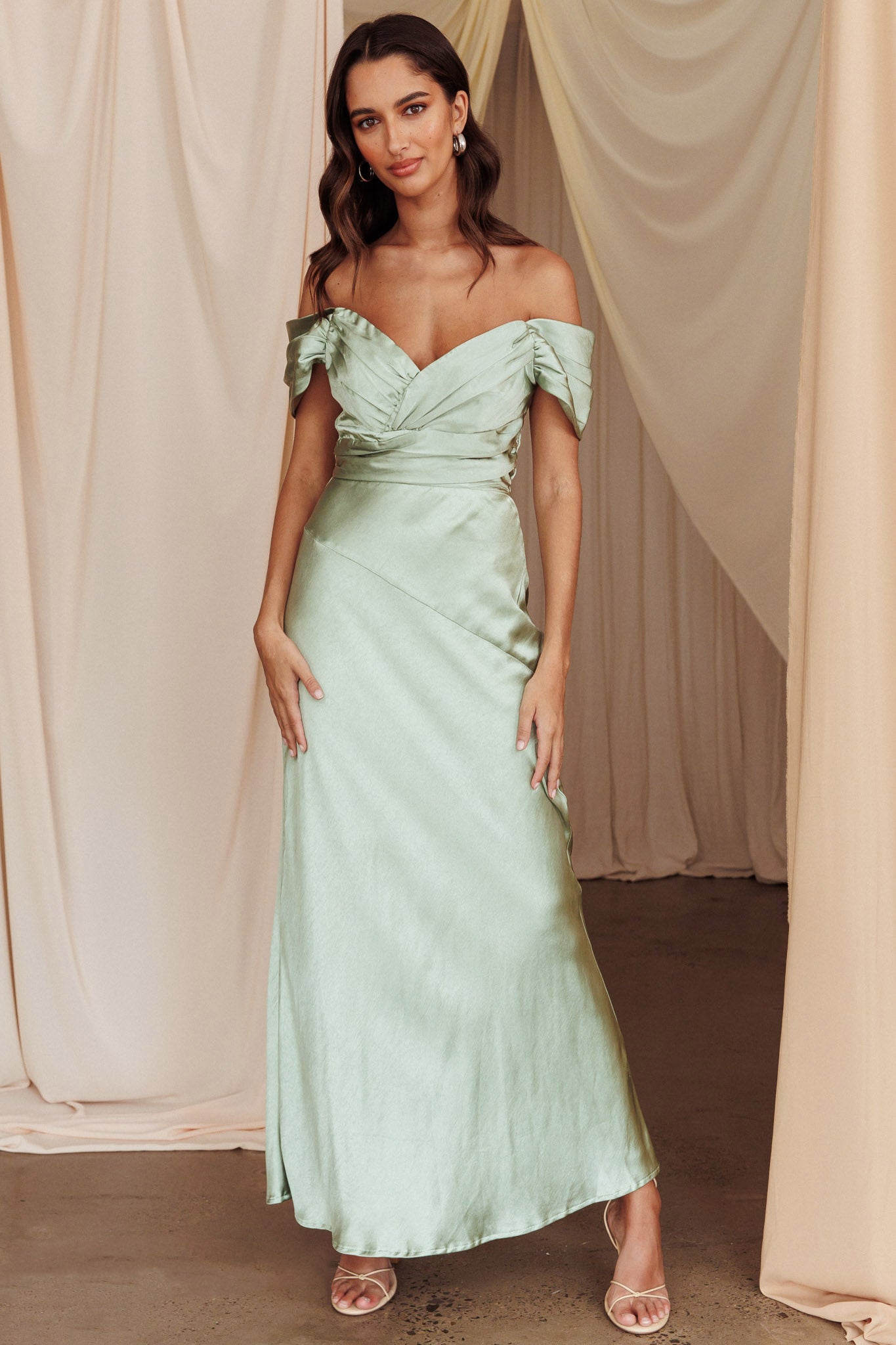 Katrina Off Shoulder Maxi Dress Pistachio by Selfie Leslie