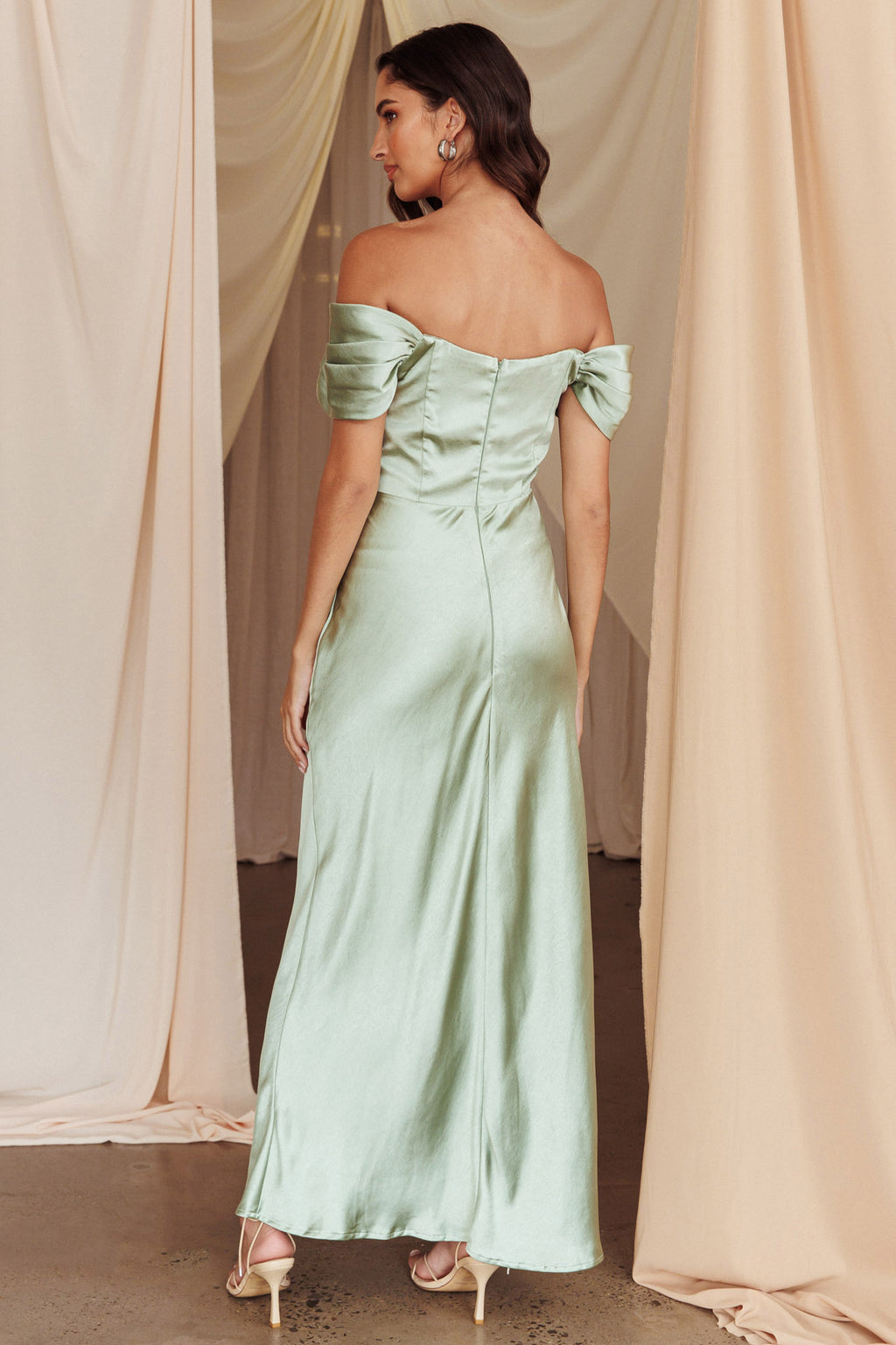 Katrina Off Shoulder Maxi Dress Pistachio by Selfie Leslie