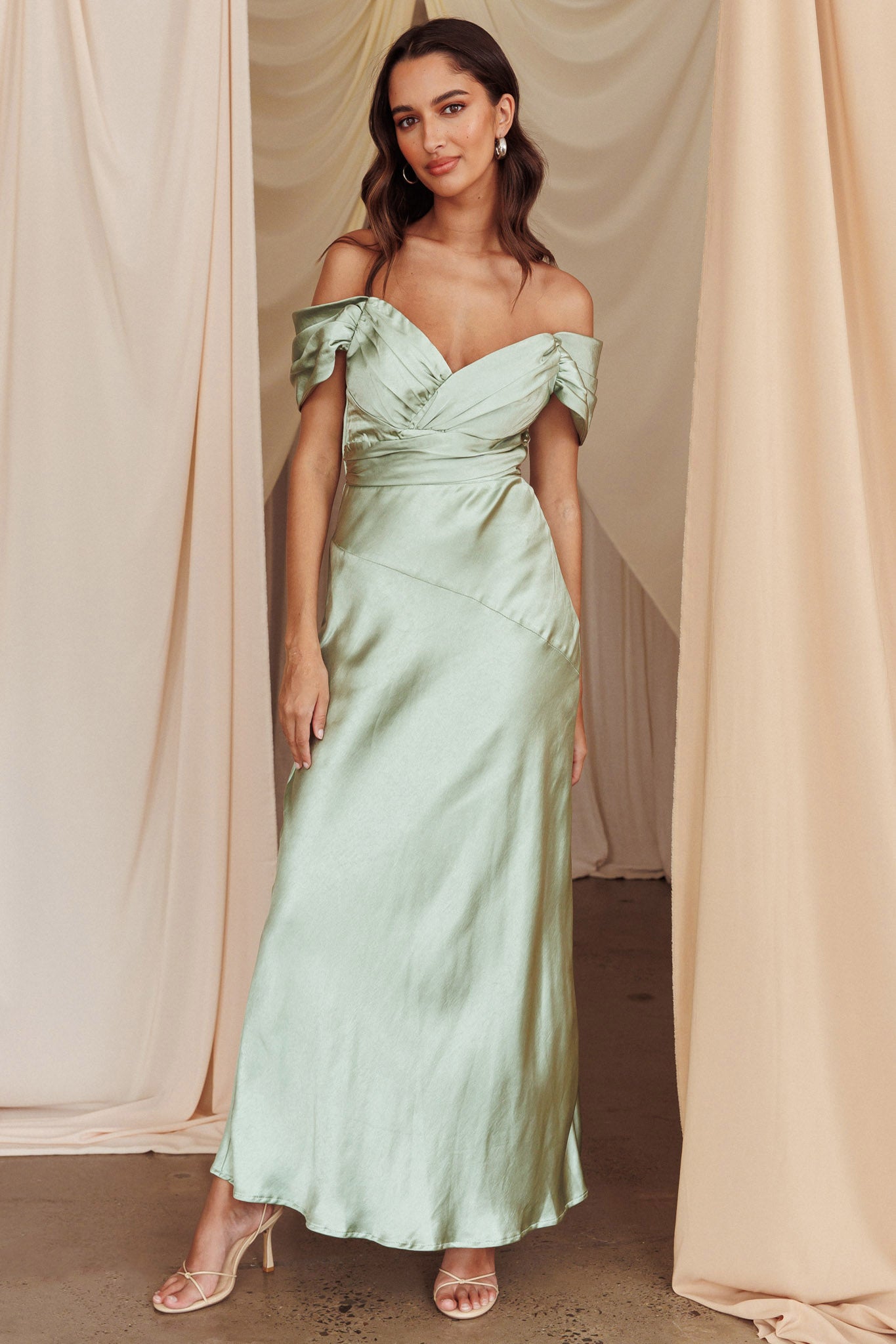 Katrina Off Shoulder Maxi Dress Pistachio by Selfie Leslie