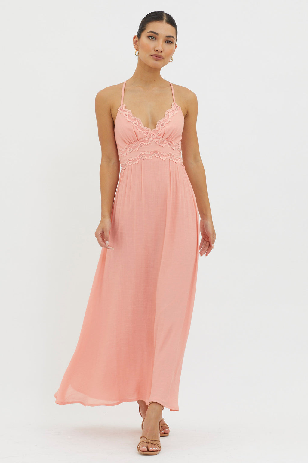 Slow It Down Lace Trim Maxi Dress Peach | Selfie Leslie Slow It Down Lace Trim Maxi Dress Peach | Selfie Leslie