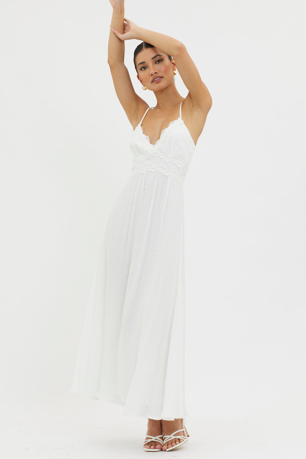 Slow It Down Lace Trim Maxi Dress White by Selfie Leslie