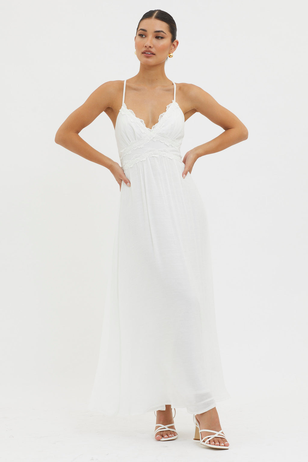 Slow It Down Lace Trim Maxi Dress White by Selfie Leslie