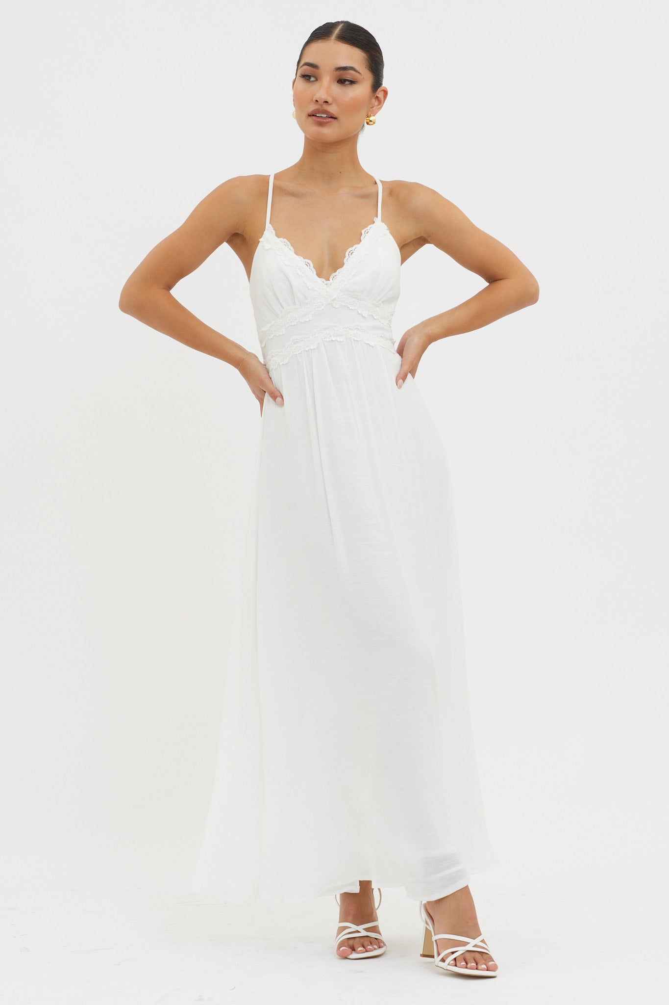 Slow It Down Lace Trim Maxi Dress White by Selfie Leslie