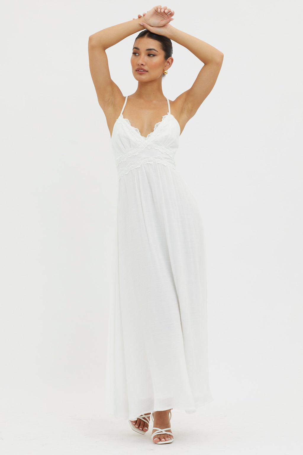 Slow It Down Lace Trim Maxi Dress White by Selfie Leslie