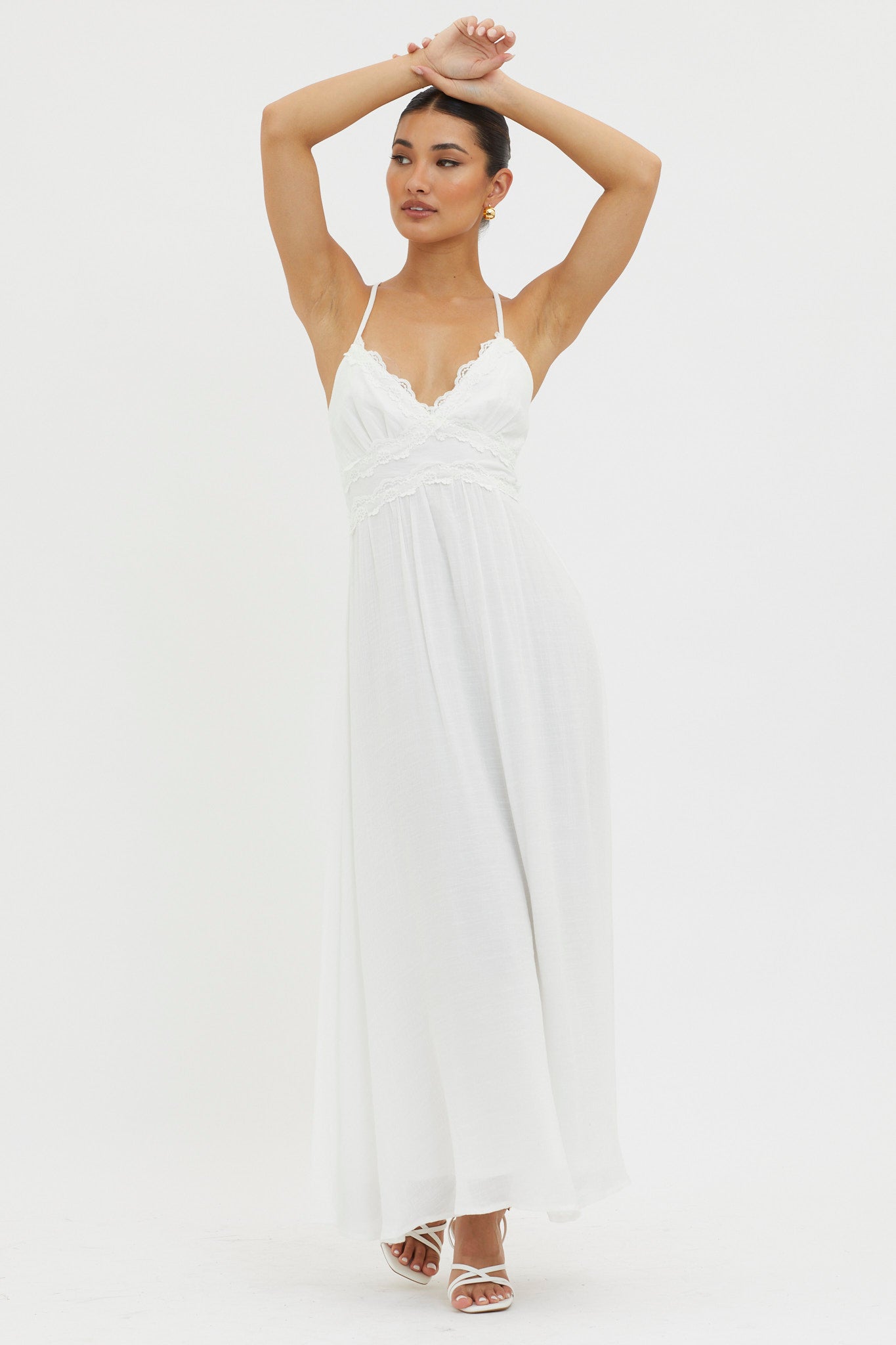 Slow It Down Lace Trim Maxi Dress White by Selfie Leslie