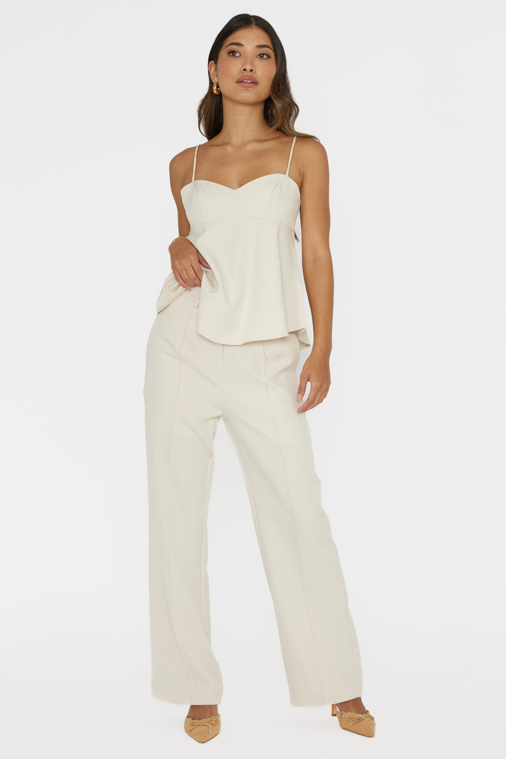 Mistie Pintuck Pants Bone by Selfie Leslie