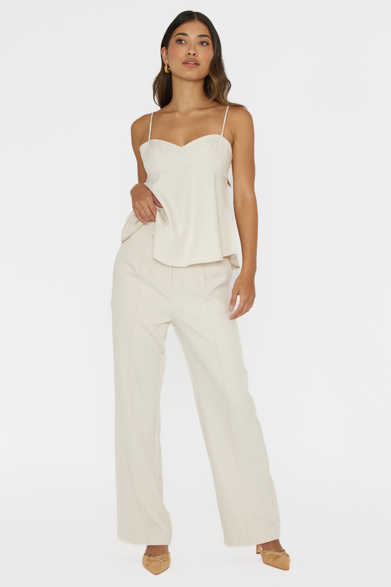 Mistie Pintuck Pants Bone by Selfie Leslie