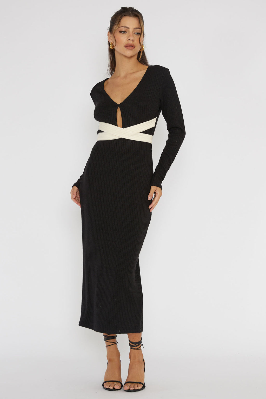 So Emotional Long Sleeve Cut-Out Knit Dress Black by Selfie Leslie