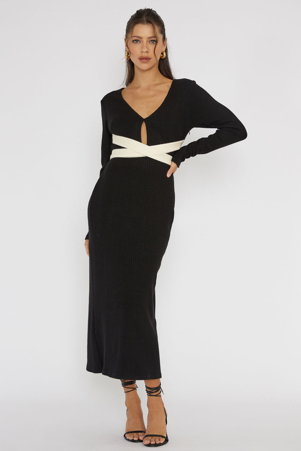 So Emotional Long Sleeve Cut-Out Knit Dress Black by Selfie Leslie