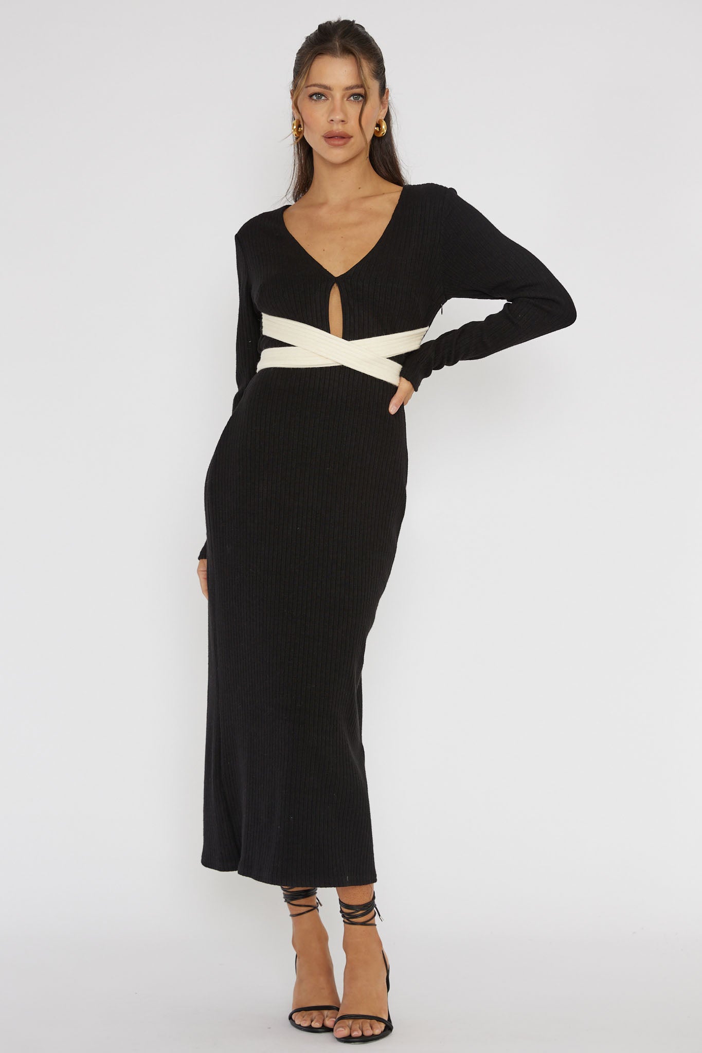 So Emotional Long Sleeve Cut-Out Knit Dress Black by Selfie Leslie