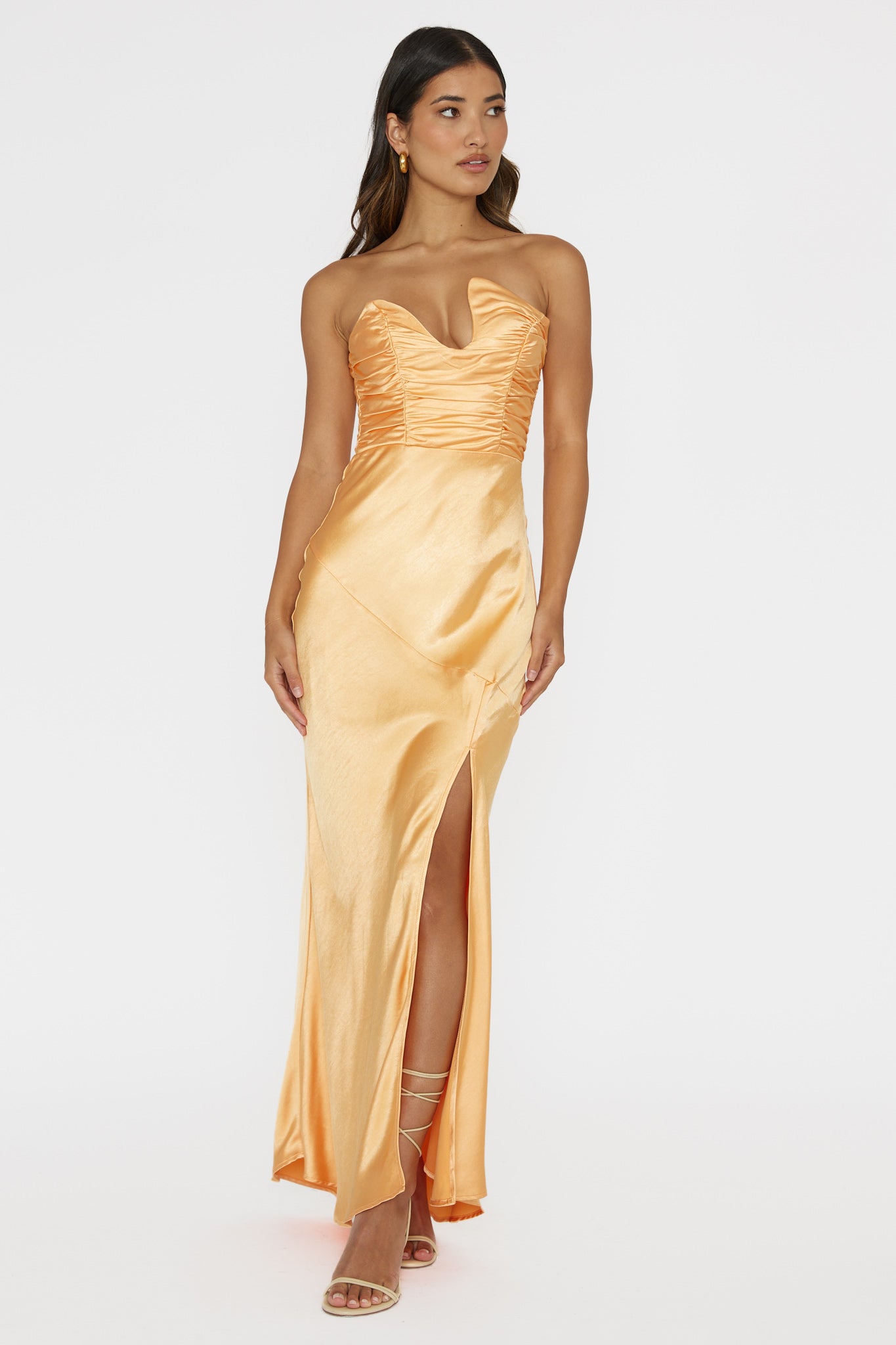 Blaise Asymmetric Neckline Maxi Dress Apricot by Selfie Leslie