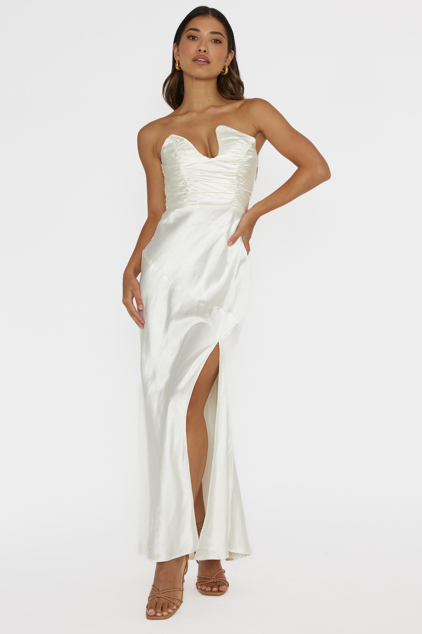 Blaise Asymmetric Neckline Maxi Dress Pearl by Selfie Leslie