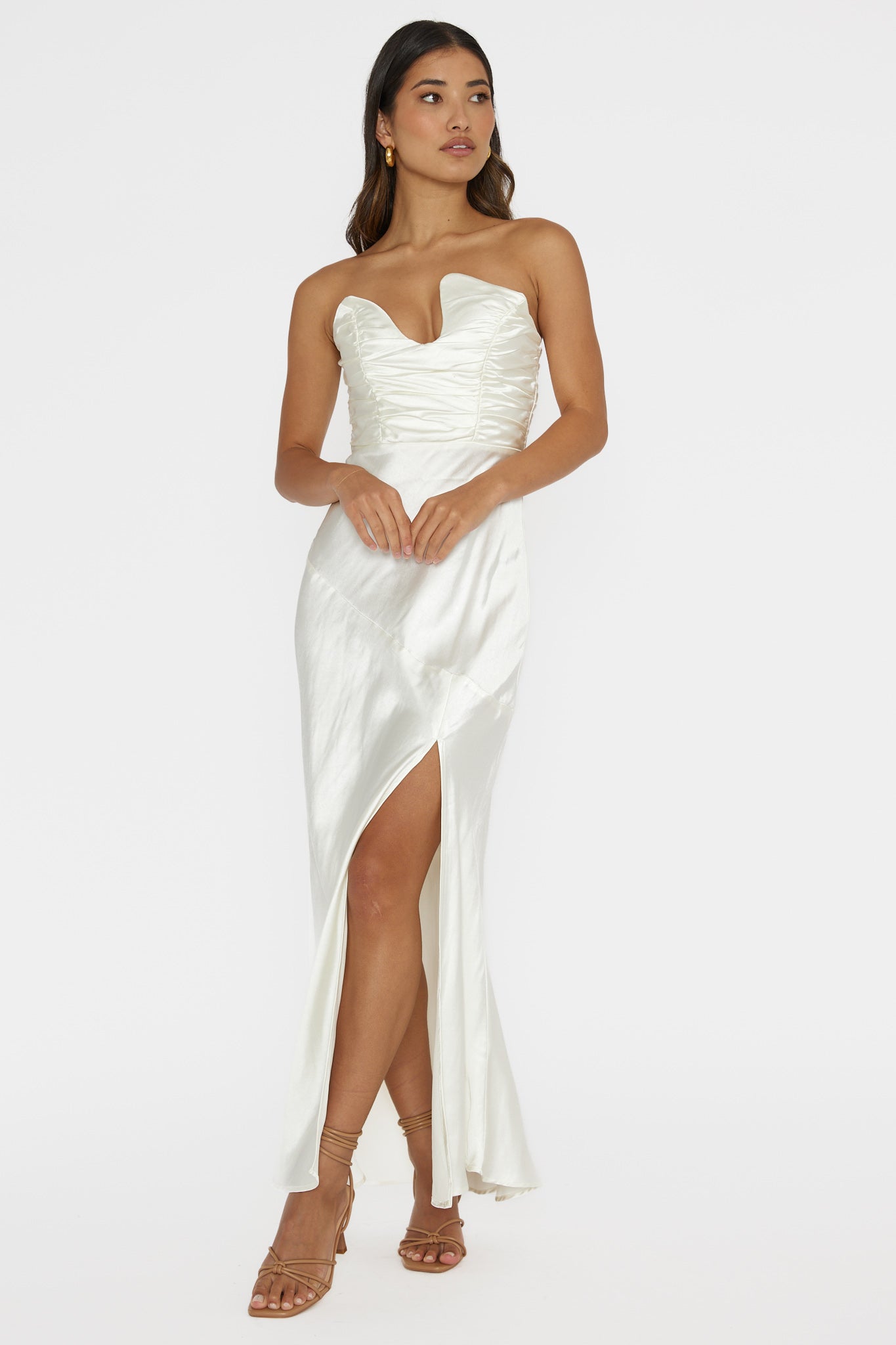 Blaise Asymmetric Neckline Maxi Dress Pearl– Selfie Leslie