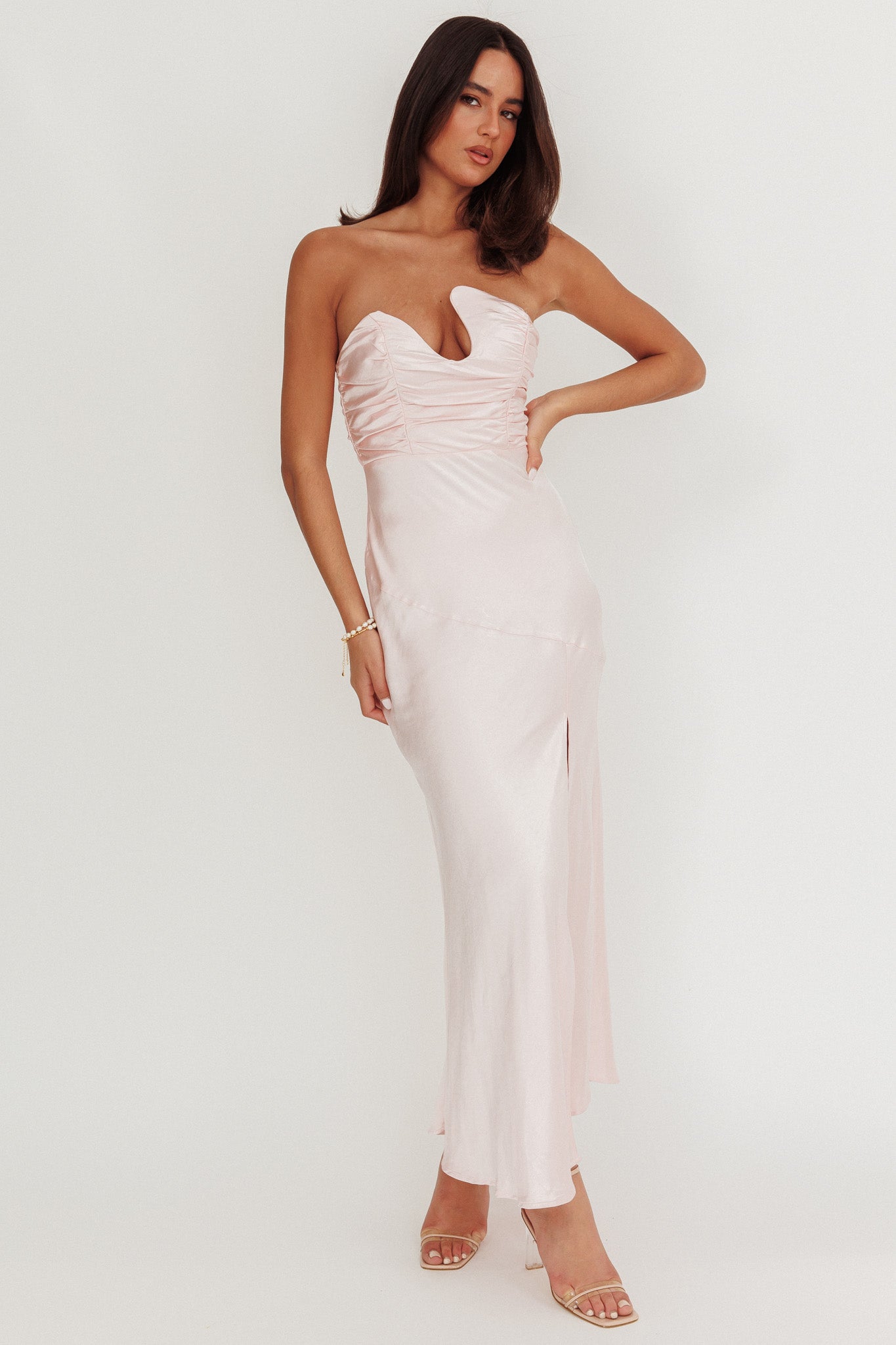 Blaise Asymmetric Neckline Maxi Dress Pink by Selfie Leslie