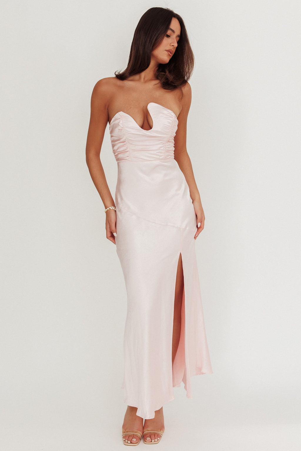 Blaise Asymmetric Neckline Maxi Dress Pink by Selfie Leslie