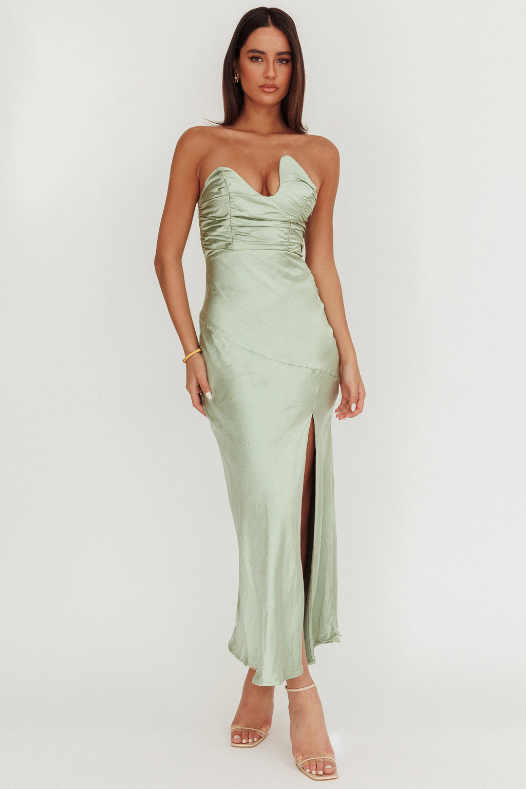 Blaise Asymmetric Neckline Maxi Dress Sage by Selfie Leslie