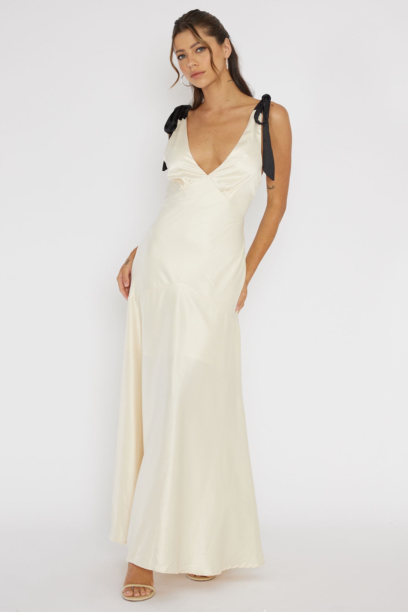 New York Minute Bow Shoulder Dress Oyster by Selfie Leslie