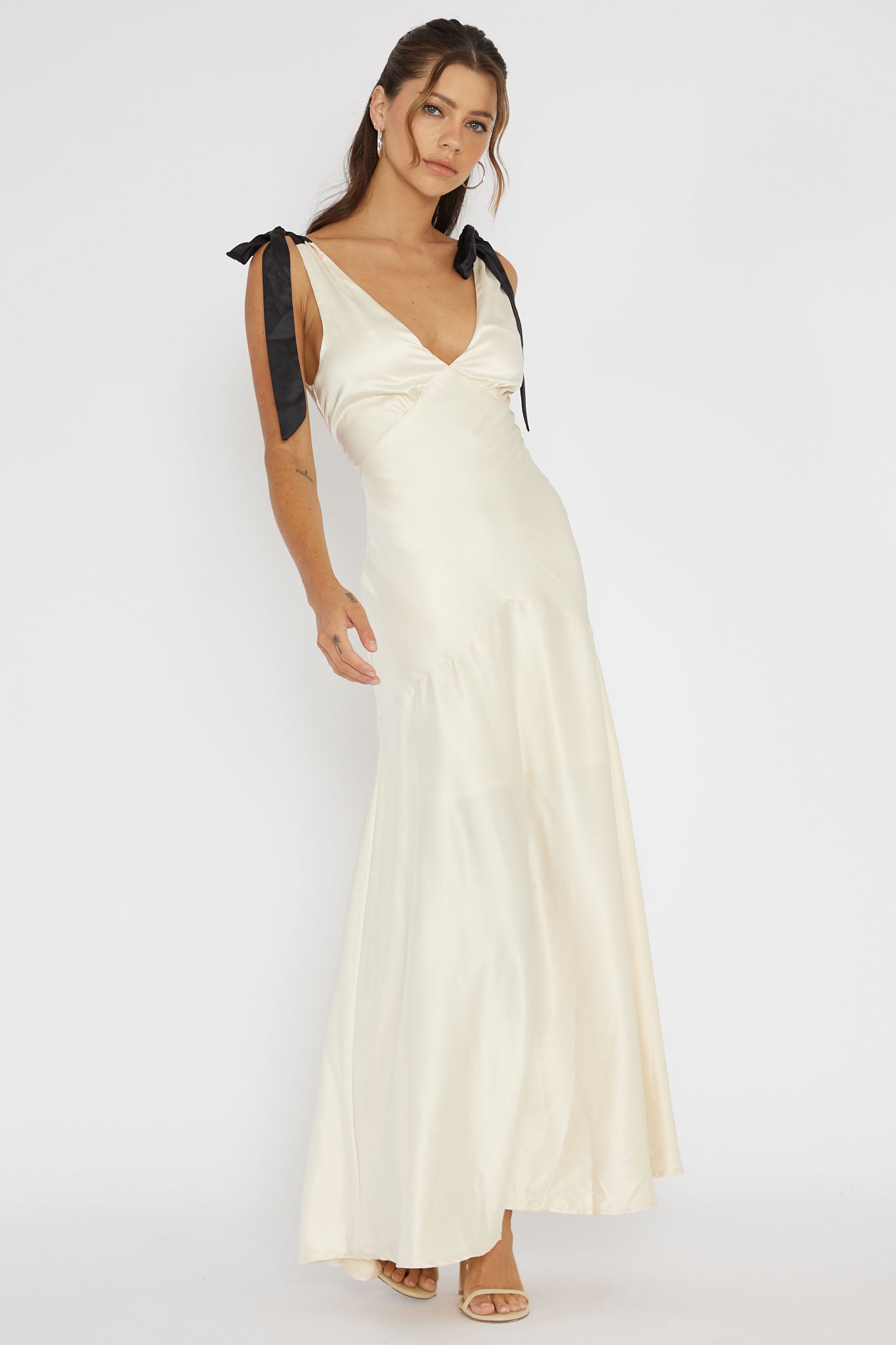New York Minute Bow Shoulder Dress Oyster by Selfie Leslie