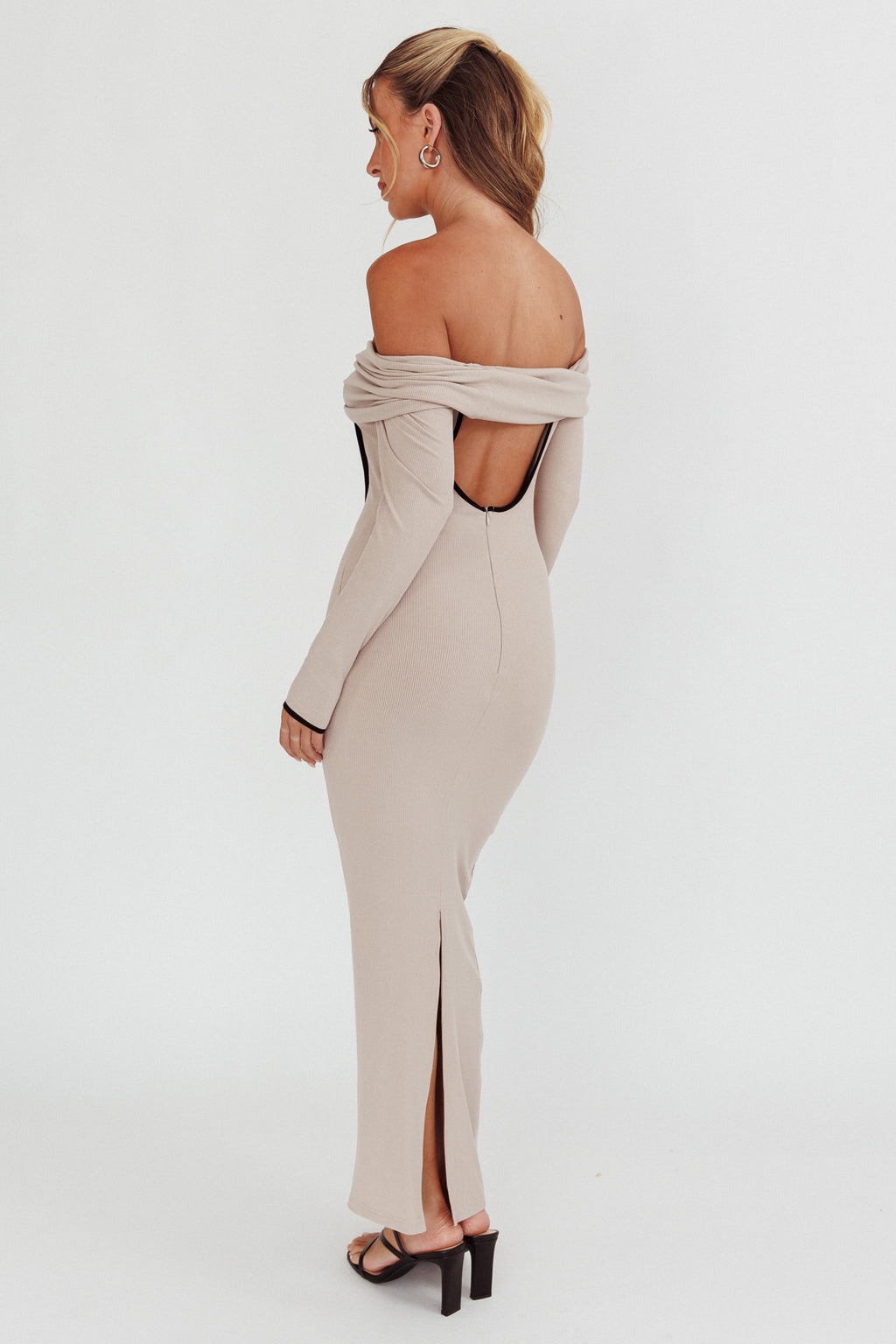 Genesis Off-Shoulder Long Sleeve Maxi Dress Pebble by Selfie Leslie