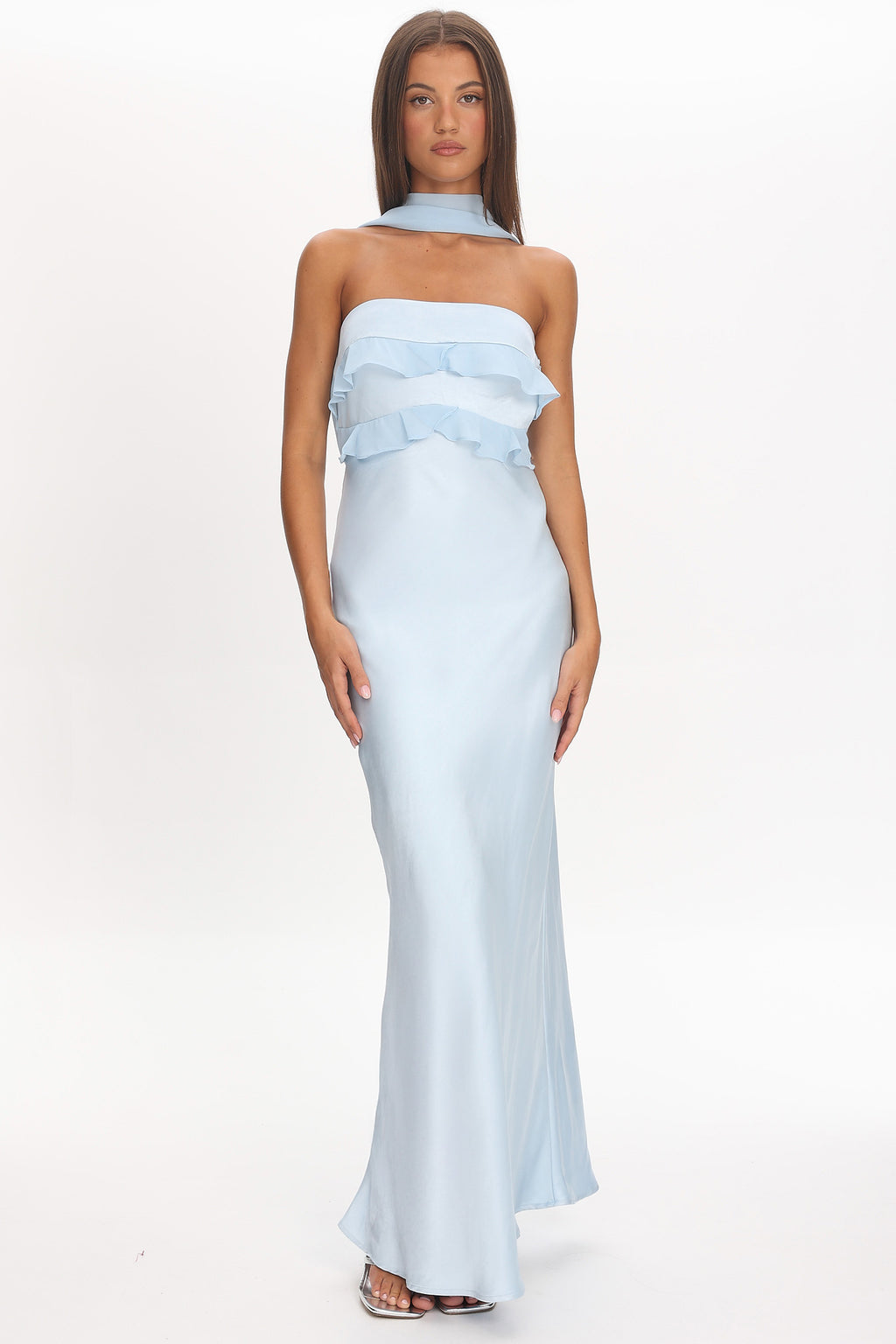 damsel reverse halter maxi dress baby blue SPOTTED: @larissa.montana in the Damsel Reverse Halter Maxi Dress