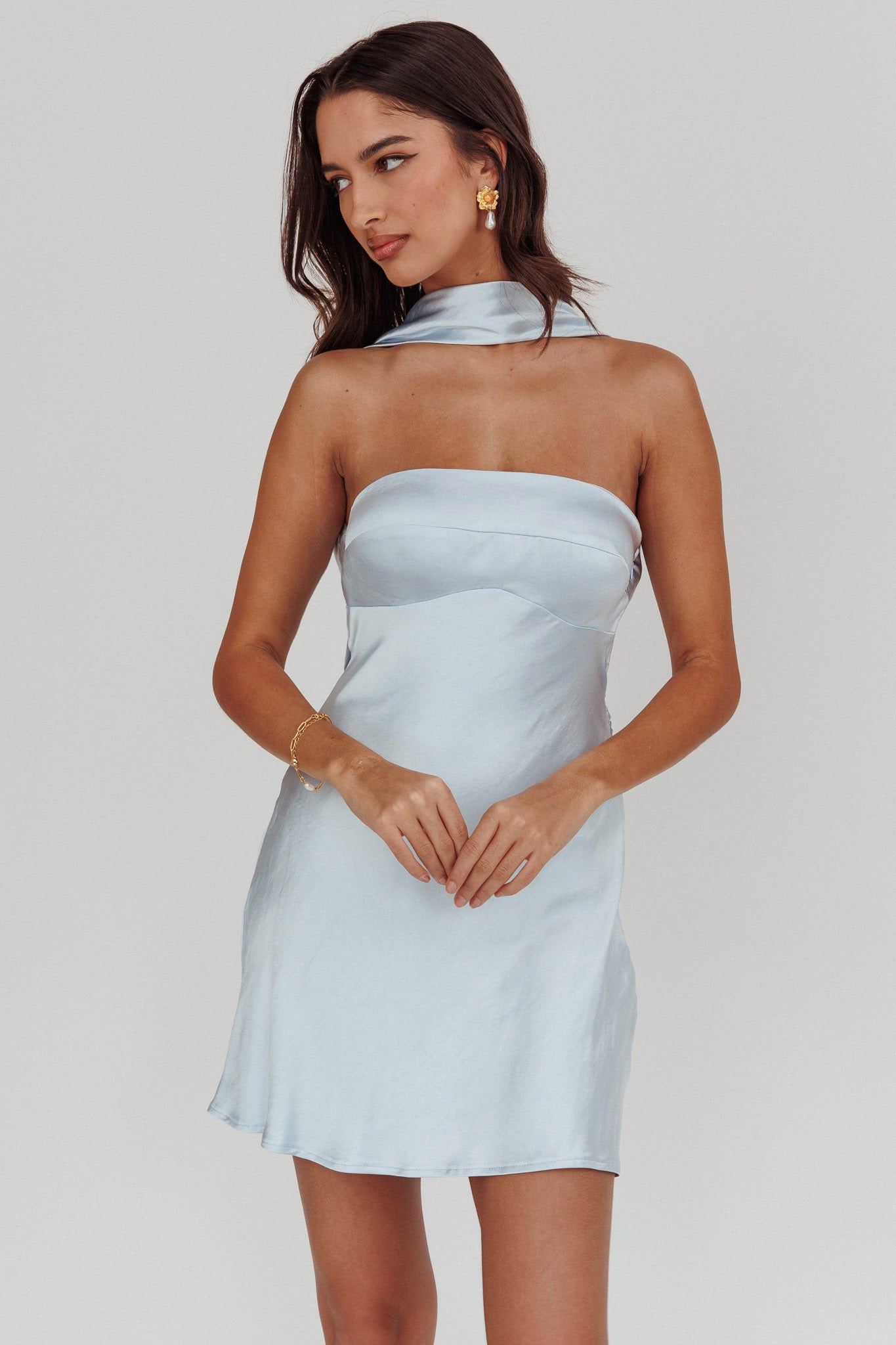 Damsel Reverse Halter Mini Dress Blue | Selfie Leslie