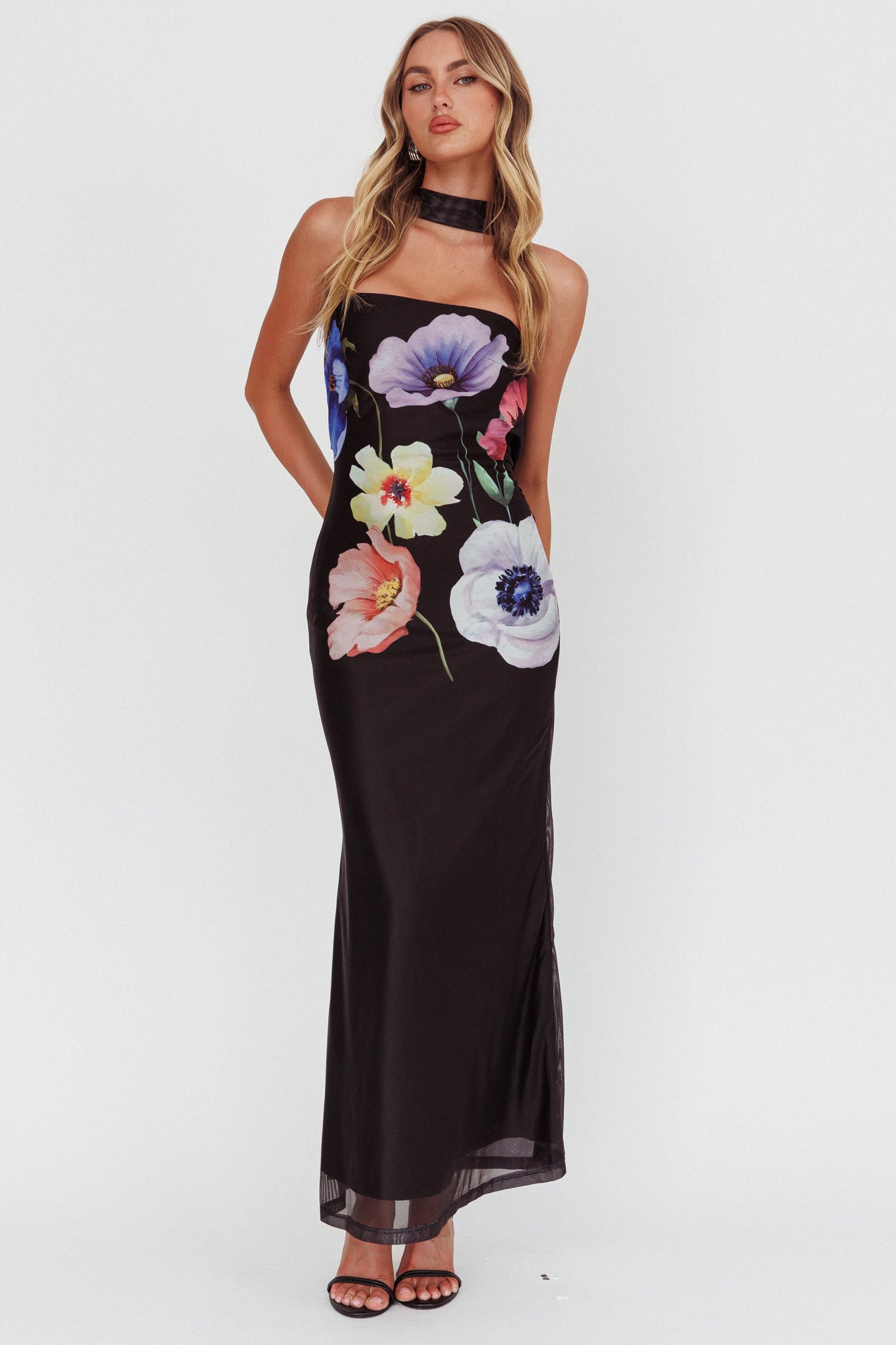 slim fit dress slacks Damsel Reverse Halter Mesh Maxi Dress Flower Black– Selfie Leslie