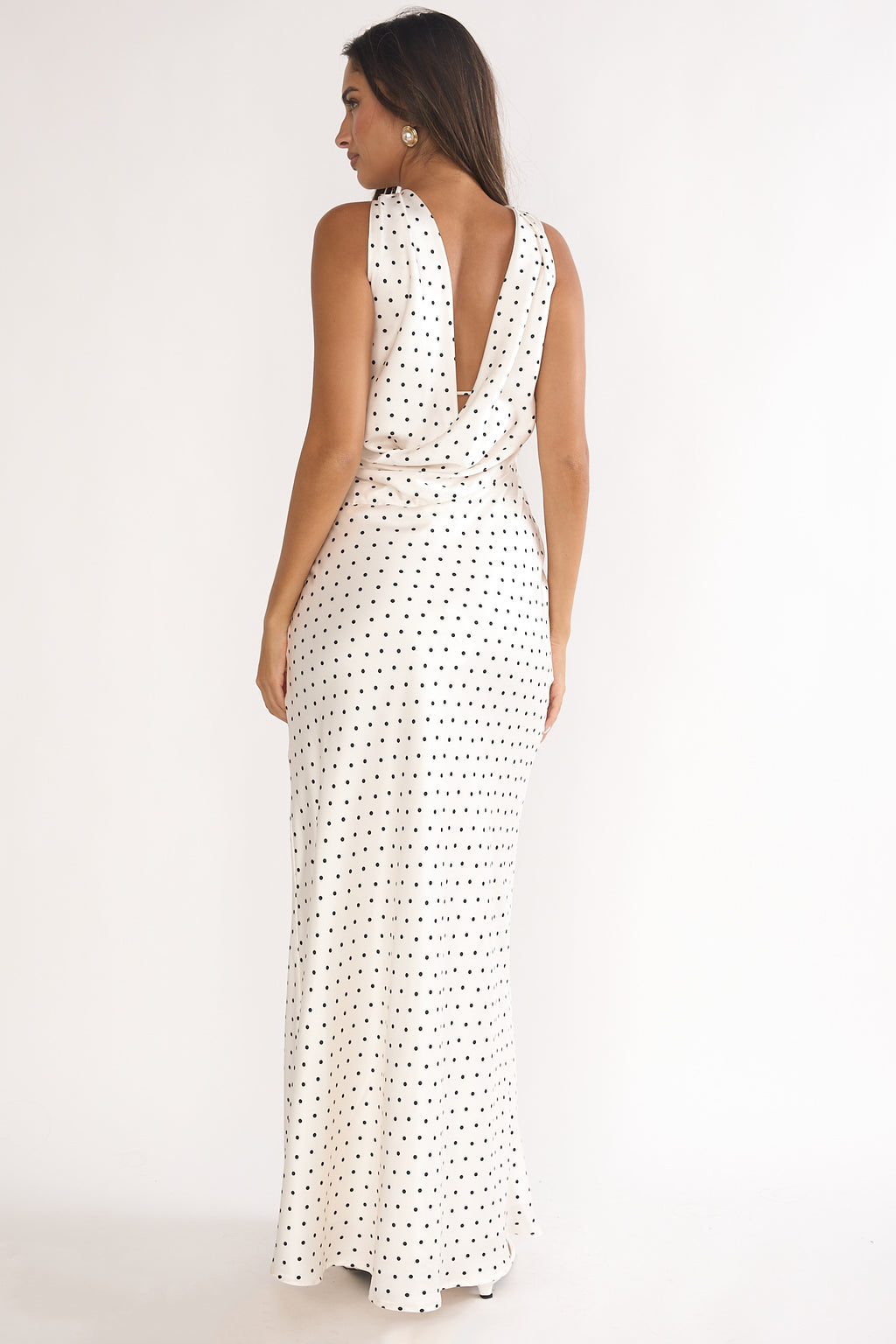 Damsel Reverse Halter Maxi Dress Polka Dot White by Selfie Leslie