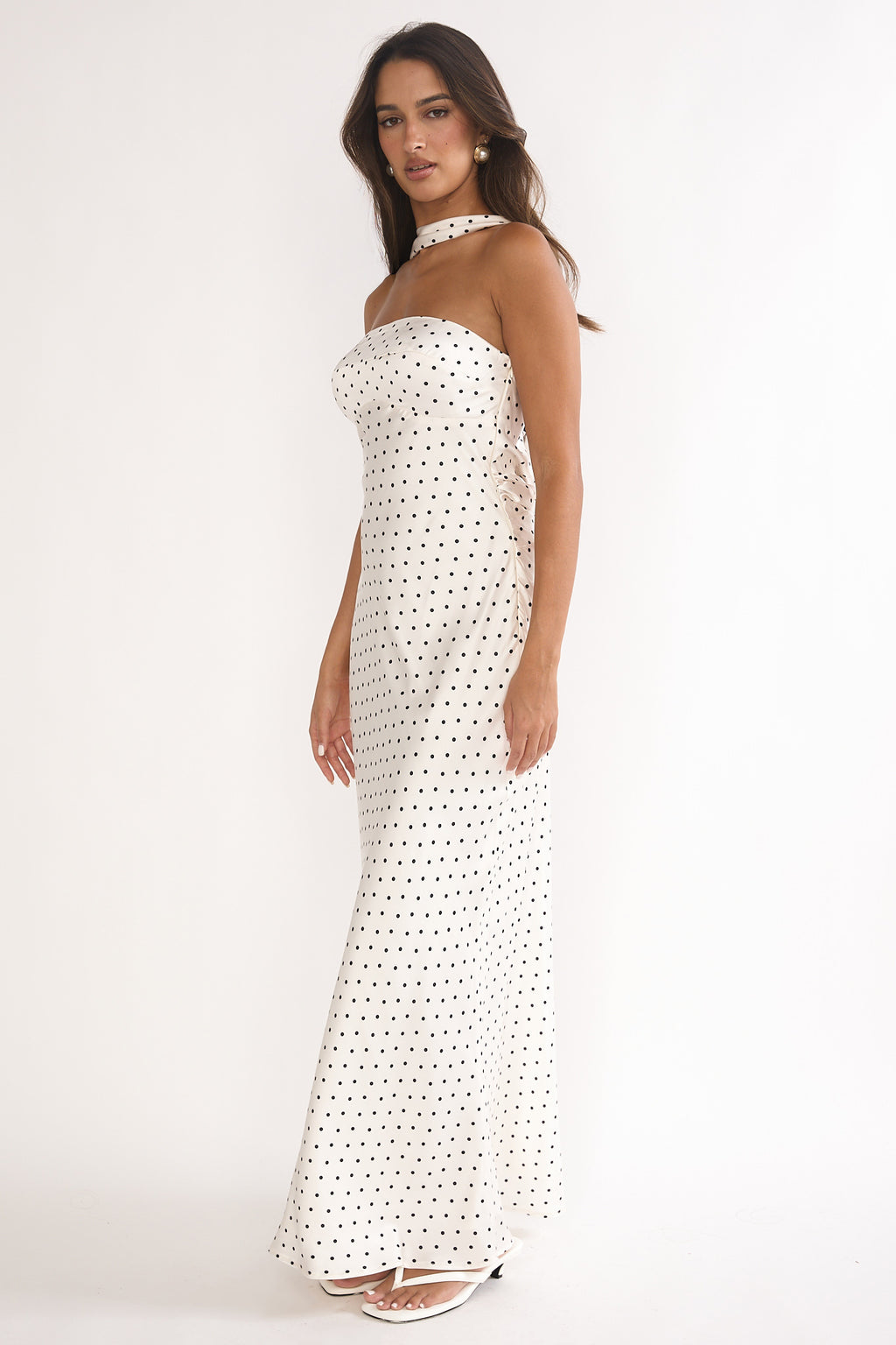 Damsel Reverse Halter Maxi Dress Polka Dot White by Selfie Leslie