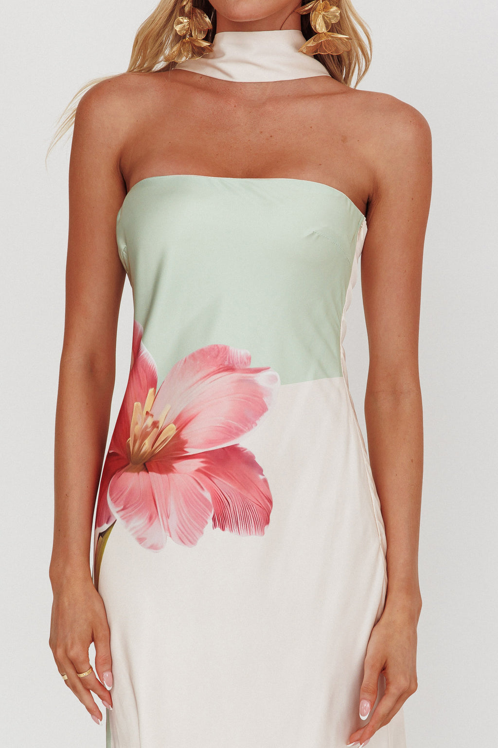 halter tunic dress Tropical Mix Halter Top Short Dress With Macramé E4623A1651 main image 1