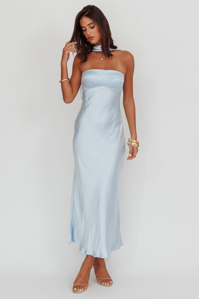 Damsel Reverse Halter Maxi Dress Baby Blue | Selfie Leslie