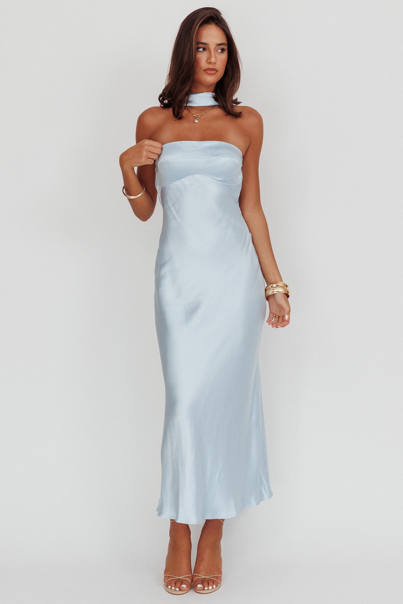 Damsel Reverse Halter Maxi Dress Baby Blue by Selfie Leslie