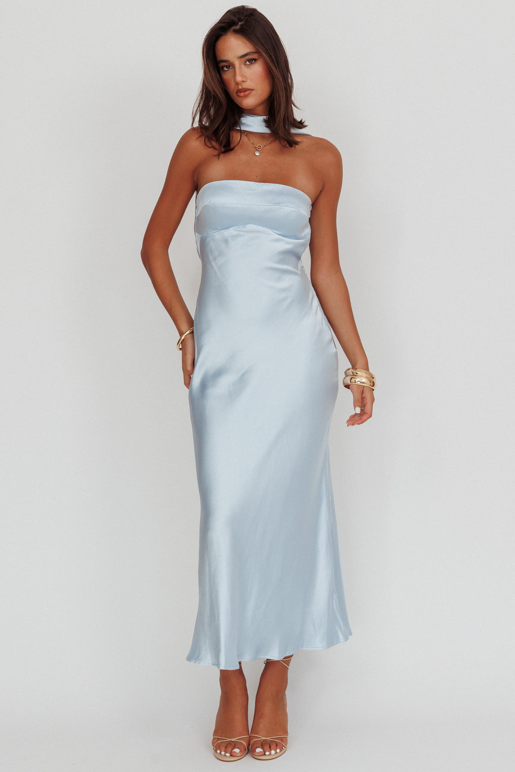 Damsel Reverse Halter Maxi Dress Baby Blue by Selfie Leslie