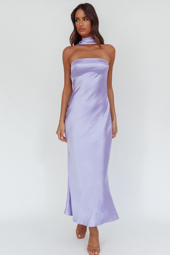 Damsel Reverse Halter Maxi Dress Satin Lilac