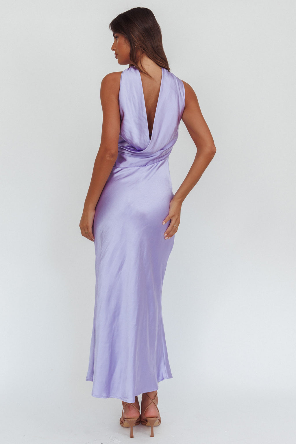 Damsel Reverse Halter Maxi Dress Satin Lilac by Selfie Leslie