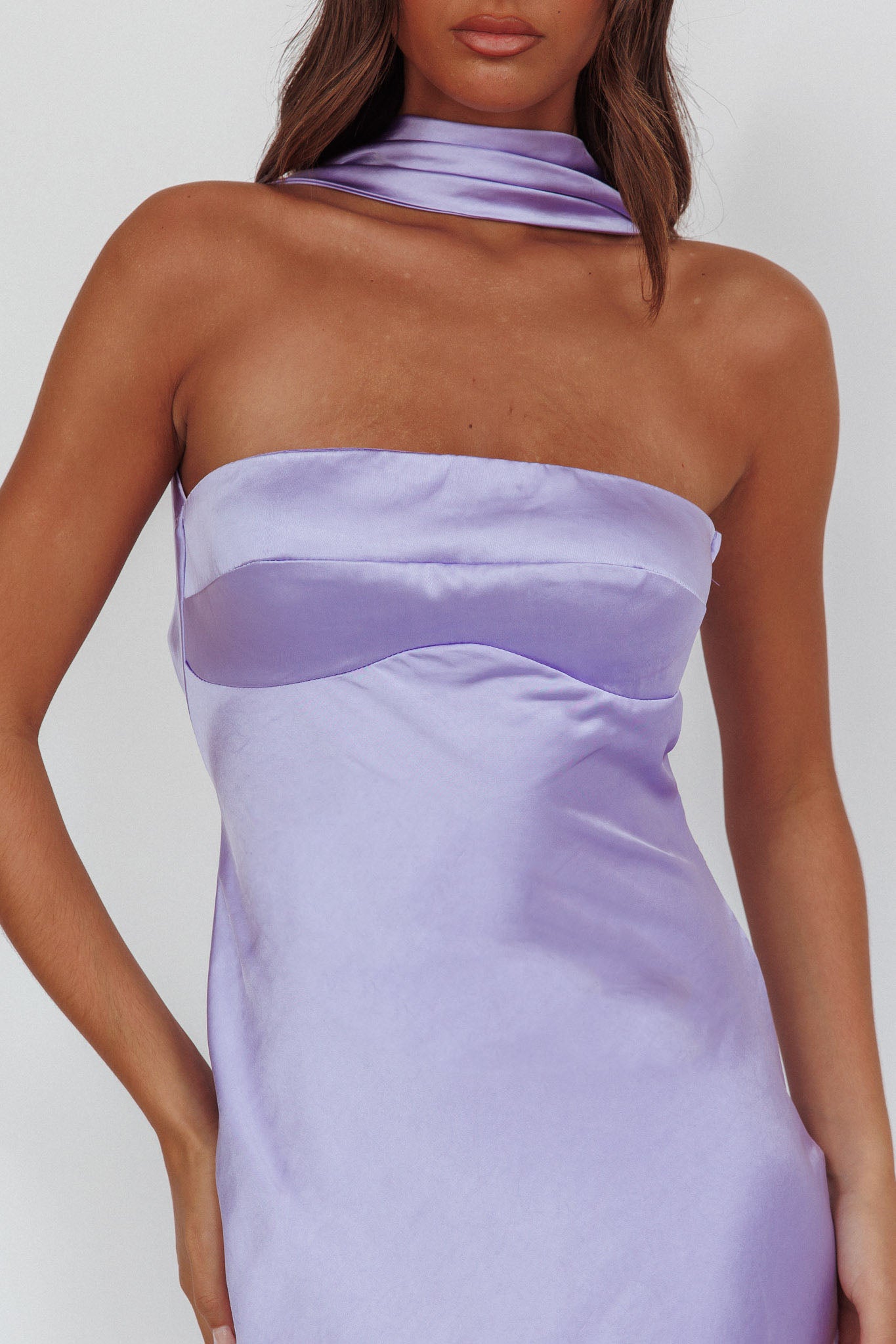 Shop the Damsel Reverse Halter Maxi Dress Satin Lilac