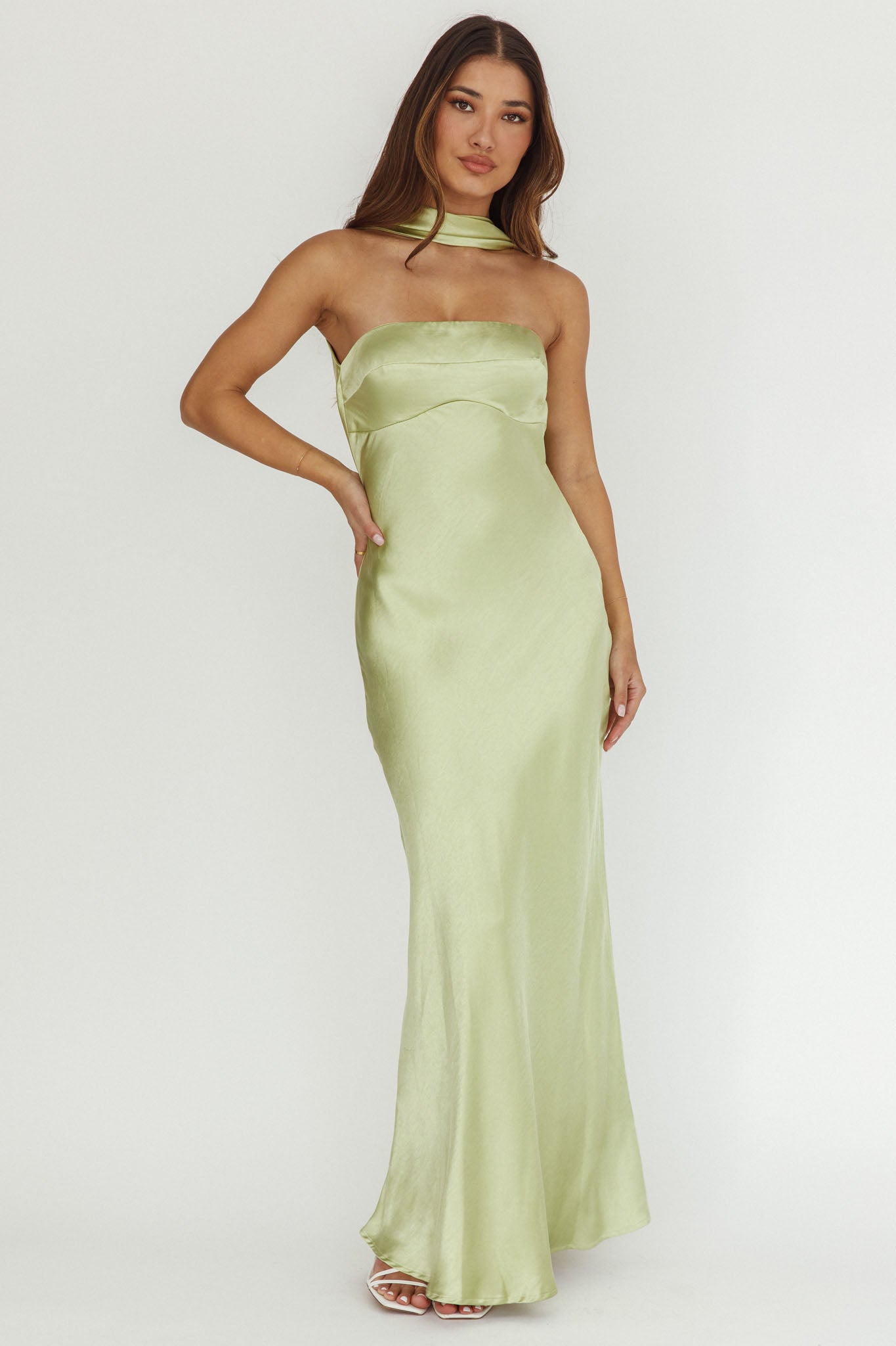 Damsel Reverse Halter Maxi Dress Pistachio by Selfie Leslie