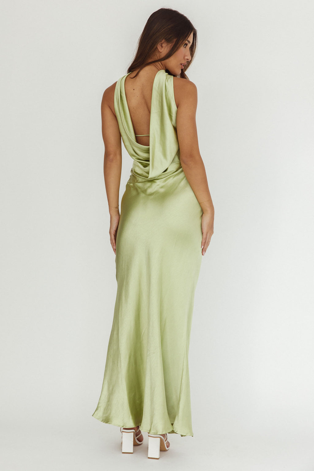 Damsel Reverse Halter Maxi Dress Pistachio by Selfie Leslie